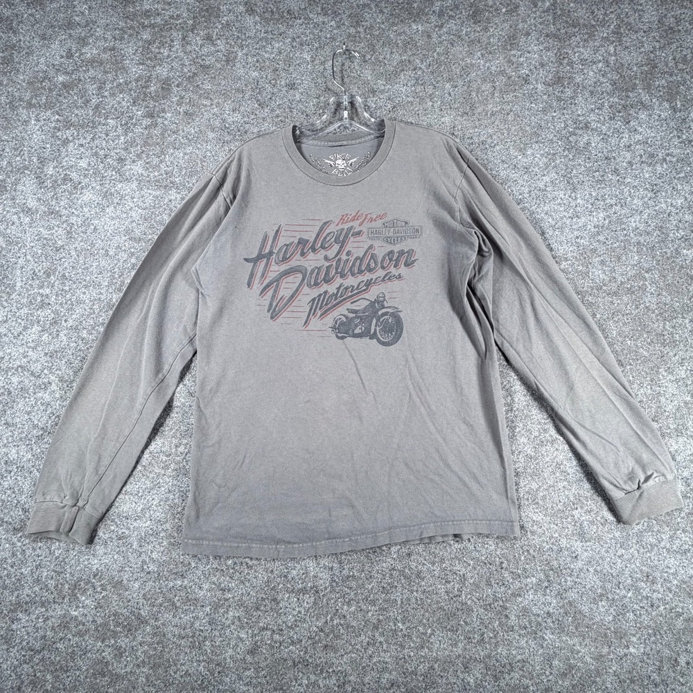 Harley-Davidson Shirt Mens Gray Graphic‎ Print Long Sleeve Crew Neck Pullover